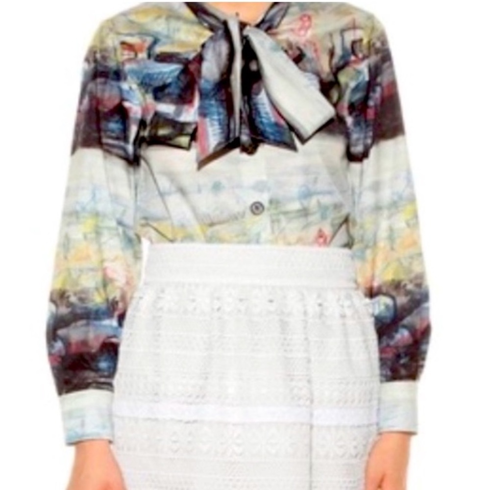 Burberry Lobelia Multicolored Bow Blouse Top Shirt - Picture 1 of 12